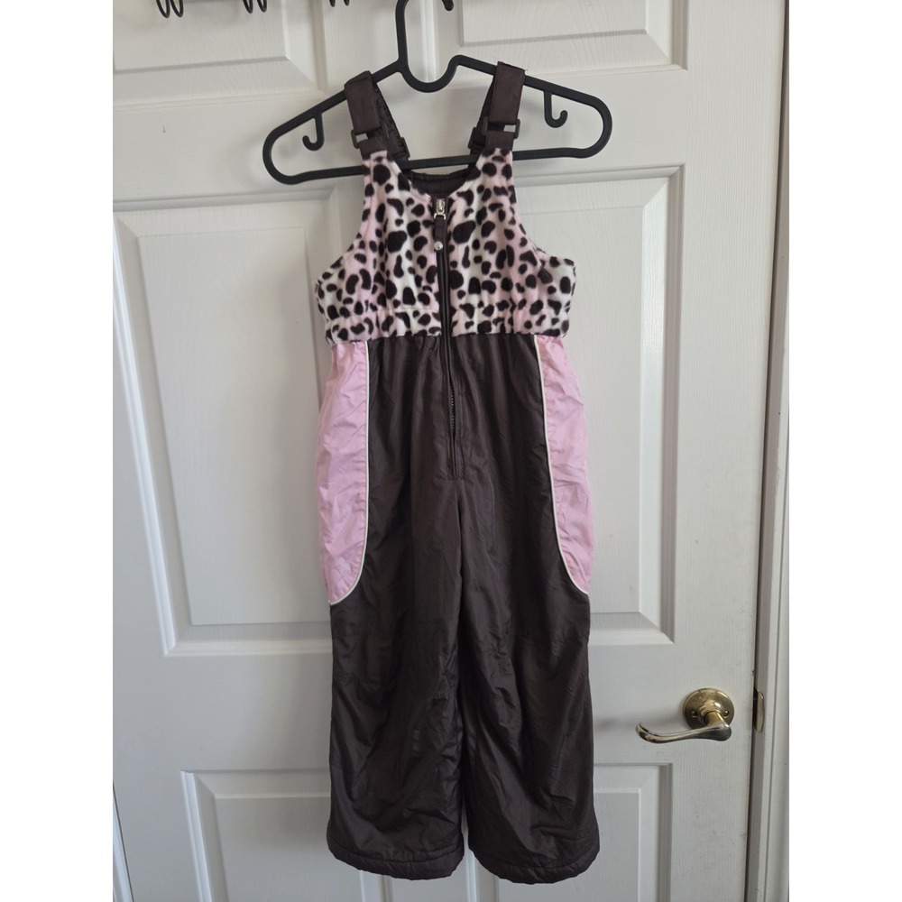 ZeroXposur Girls Snow Bib Size 4 Brown Pink Leopard Insulated Ski Snow Pants